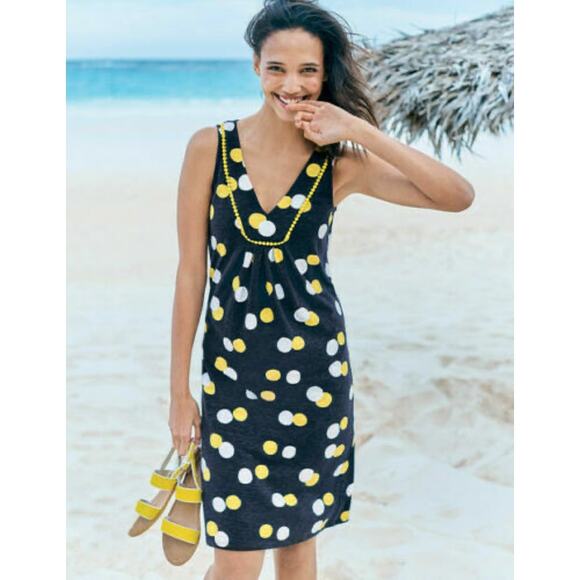 Boden Womens size 4 Tarifa Polka Dot Embroidered Sleeveless Shift Dress Blue - Picture 1 of 11